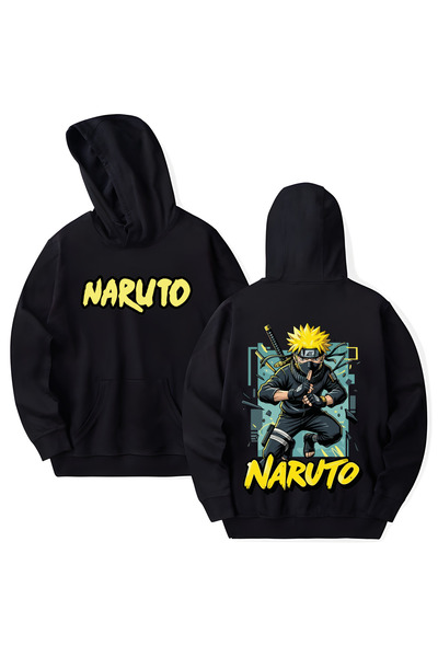 STİL-X Hanorac cu glugă din bumbac imprimat Anime Naruto Uzumaki, cu mânecă l...