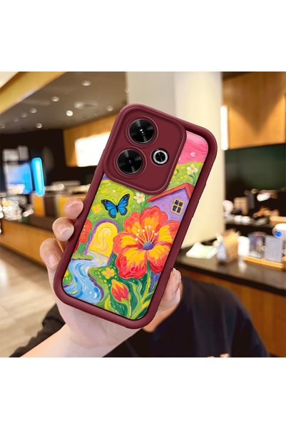 Hontinga Xiaomi Poco M6 4g Compatible Case Camera Protector Claret Red Silico...