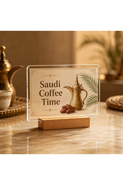 Bleco Eid Mubarak Acrylic Tabletop Sign with Wooden Base, Transparent Crescen...