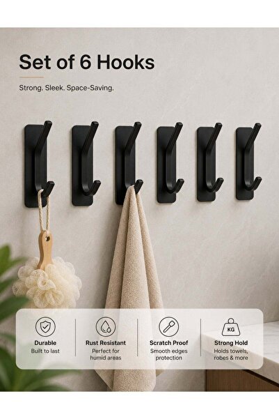 F.A.M.S Self-Adhesive Wall Hooks – Set of 6 | Heavy Duty Multi-Purpose Hooks ...