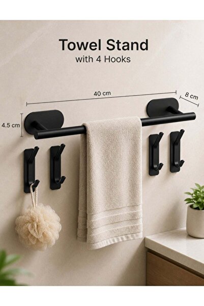 F.A.M.S Wall Mounted Towel Stand with 4 Hooks – Anti-Rust Bathroom Towel Hold...