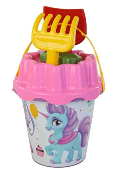 kruxon Orta Boy 5 Parça Unicornlu Kız Çocuk Plaj Deniz Kum Kova Seti Kürek Tı...