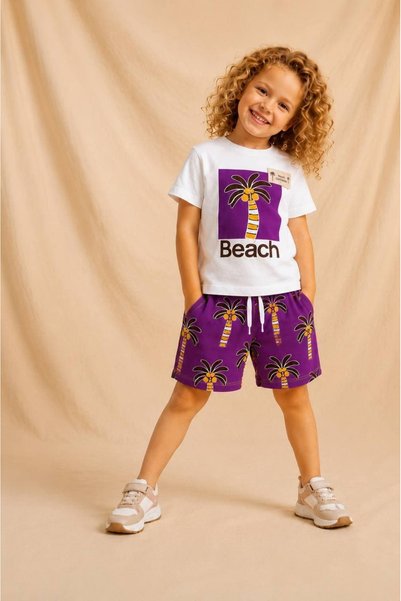 MyChino Kids Palm Tree Print Shorts Set