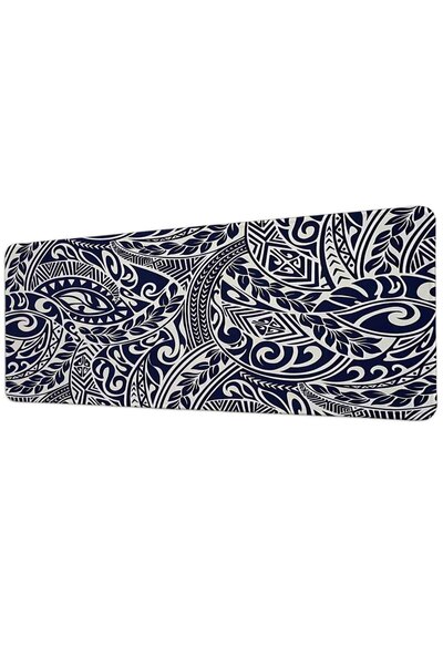 gxe.art Navy Blue White Polynesian Tribal Pattern 40X90 cm Gaming Mousepad No...