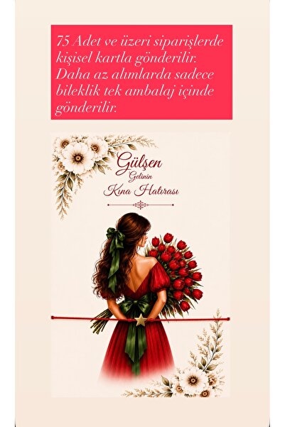 10 Adet Kişiye Özel Kına Hatırası Kırmızı İpli Yıldız Bileklik Hediyelik – İsim Baskılı Kartlı kına hatıralığı