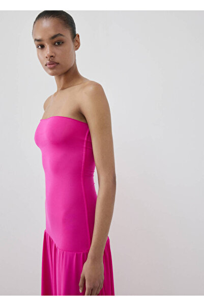 MANGO Woman Straplez midi elbise