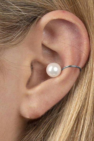 VeeShop Minimal ear cuff earring, thin hoop with large pearl