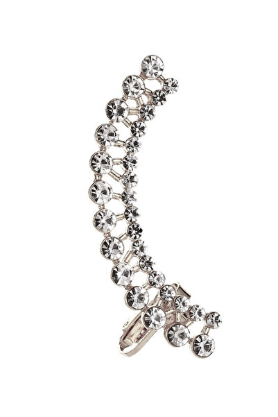 VeeShop Ear cuff earring with two rows of round transparent crystals
