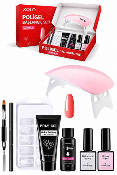 xolo 16 Parça Polijel Oje Yapma Seti Koral Mercan Evde Poligel Nail Art Seti