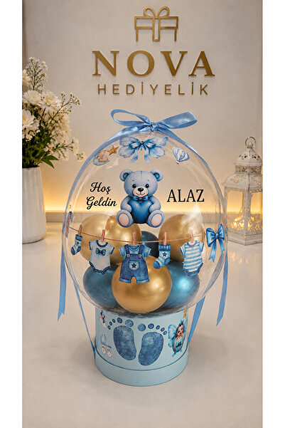 Nova Kişiye Özel Erkek Bebek Hoş Geldin Balon Aranjmanı