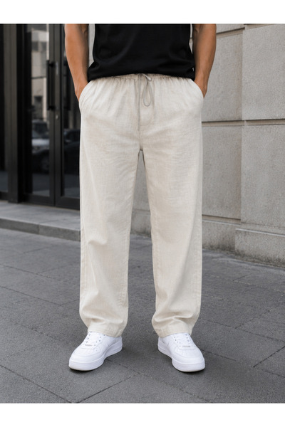 by fiyaka fashion Men's Raw Linen Premium Quality Baggy Pants (No Showing Sea...