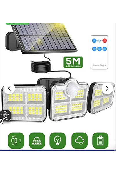 borayris SOLAR- güneş enerjli hareket sensörlü 122 ledli 3 KAFALI - 5 METRE K...