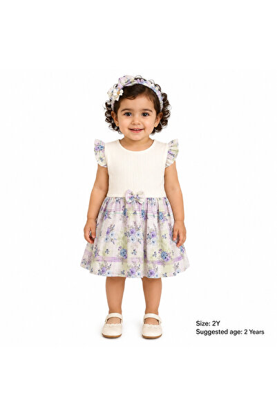 Generic Girls Floral Ruffle Bowknot Dress with Headwear
