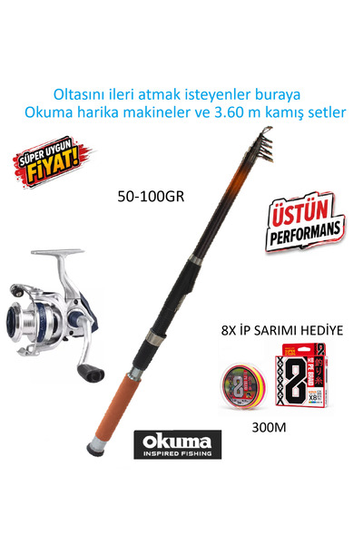 Okuma Aria 6000a Silver Olta Makinesi 1BB+ Cougar 3.60m 50-100gr Tele Kamış
