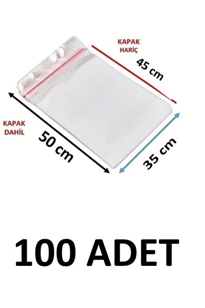 MTKardeşler 100 Pieces 35 X 45+5 cm Adhesive Transparent Opp Bags Dowry Bags