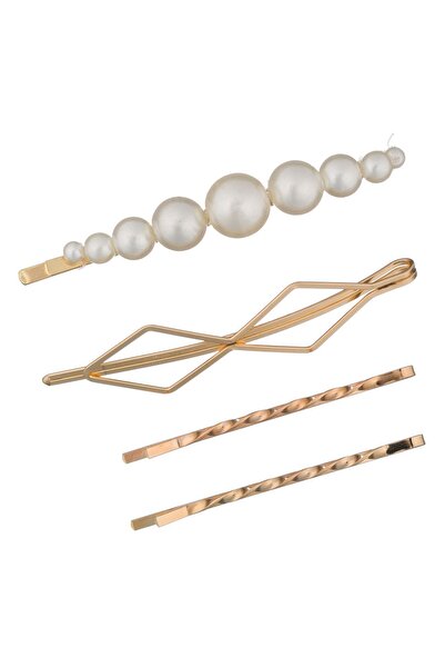 OEM 4 bucăți agrafe de păr aurii - Perle și forme geometrice, lungime totală 7cm