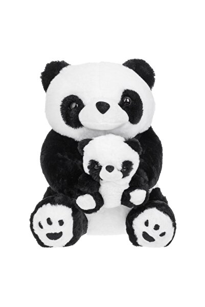 OEM Panda de pluș de 38cm, așezat cu puiu, din poliester negru
