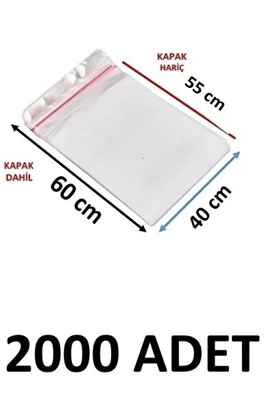 MTKardeşler 2000 Pieces 40 X 55+5 cm Adhesive Transparent Opp Bags 40X60 Opp ...