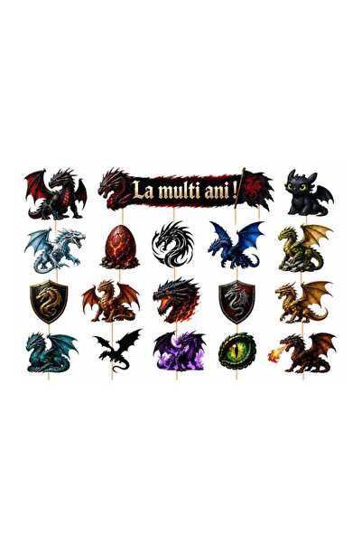 DecoParty Set de decorațiuni pentru tort – Tematică Dragoni, 18 piese, Carton...