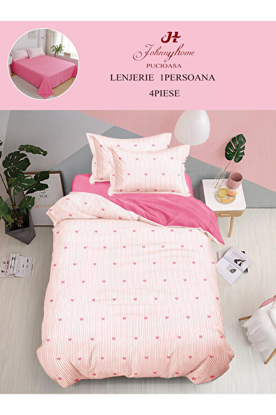 Pucioasa Set de lenjerie de pat din 4 piese cu inimioare, alb și mov-P144