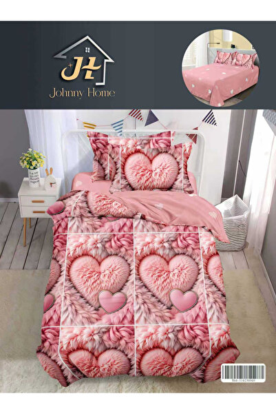 Pucioasa Set de lenjerie de pat din bumbac, model cu inimioare roz, 4 piese-P155