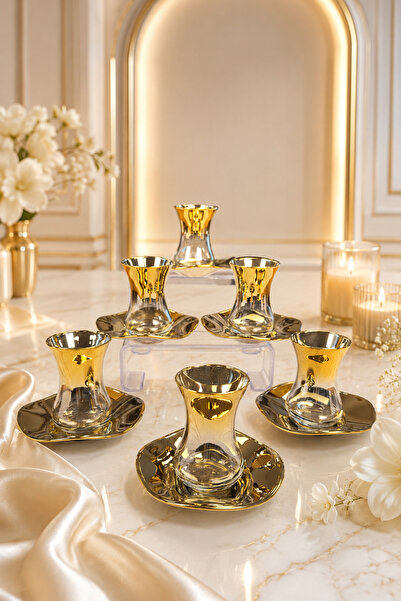 rova tr Liora Series 6-Person 12-Piece Titanium Coated Glass Tea Set, Tea Cup...