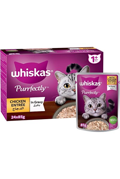 Whiskas طعام القطط بيرفكتلي إنتر إي، قطع دجاج، عبوة كيس، 85 جرام × 24 كيس