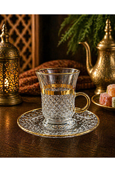 Coppera Altın yaldızlı 12 parça kulplu çay takımı - 6 lı 170 cc ( baklava dek...