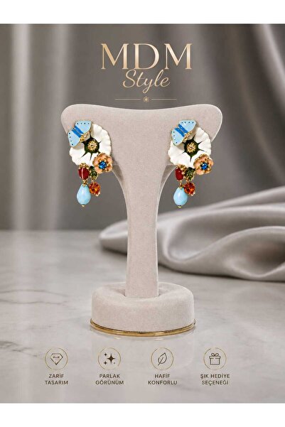 mdm style Flower & Butterfly Design Colorful Enamel Women's Earrings |   Gold...