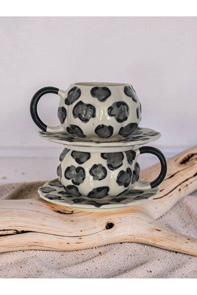 Çiporcal Pumpkin Mug Gray Dalmatian 2-Piece Mug Set with Saucer Hand-Decorate...