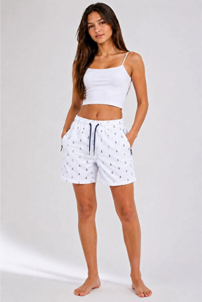 Asmedo Girl's Premium Swim Shorts with Zipper Pockets and Mesh Lining - White