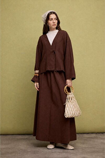DeFacto A-Line Linen Long Brown Maxi Skirt I3032Ax26Sm
