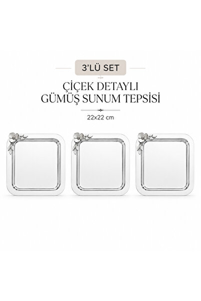 Turkco Silver Single Flower Detailed Square Presentation Tray 22X22 cm Engage...