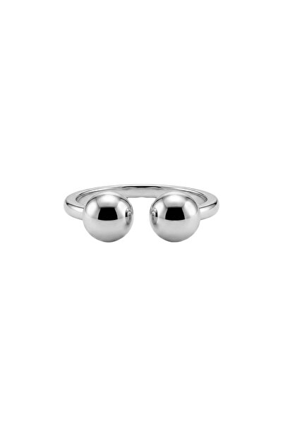 Charmist خاتم فولاذي مزدوج الكرة قابل للتعديل باللون الفضي