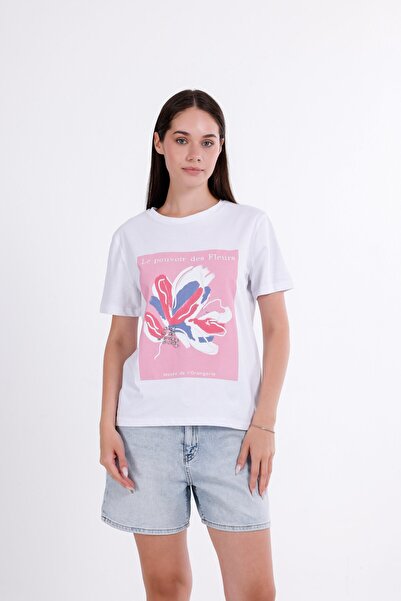 i8 Denim تي شيرت مطرز ومزين بالأحجار