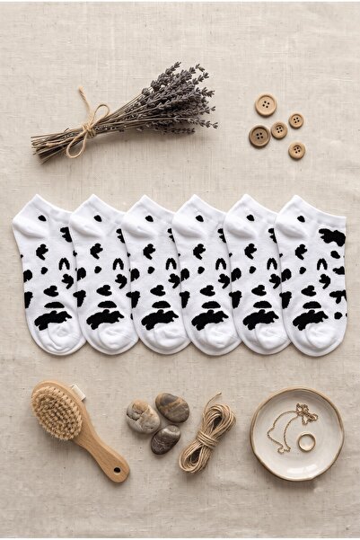 hadiora Women's Black and White 6-Piece Patterned Women's Socks Set - Soft Co...