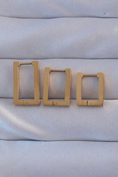 Mega Bazaar 316L Steel Gold Color Rectangular Earring Set