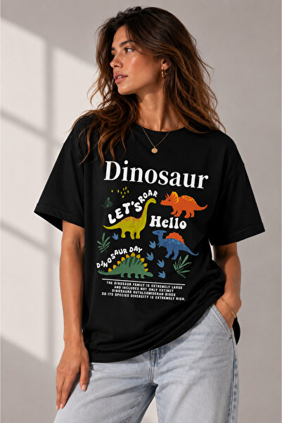 Clothify Unisex Oversize Dinosaur V2 Printed Premium T-Shirt 100% Cotton Crew...