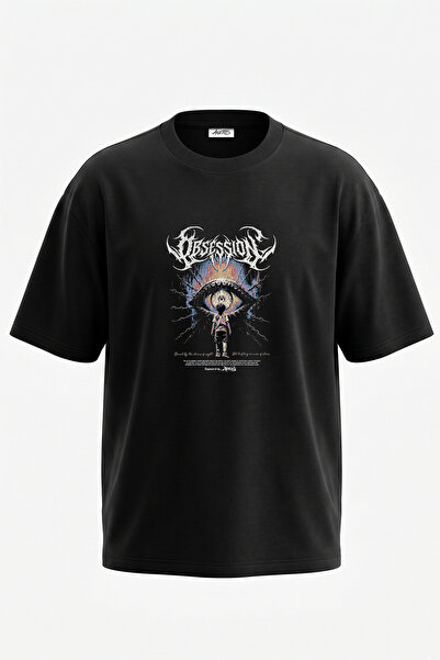 Anetos Child Chained Eye Design Printed Oversize Black T-Shirt