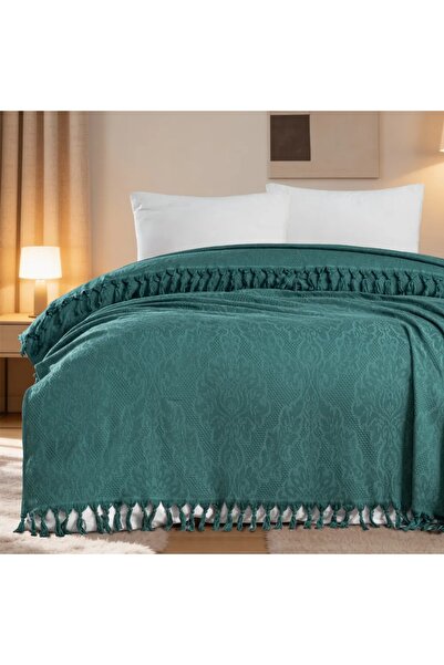 ARYILDIZ HOME 240X260 cm Bamboo Jacquard Fringed Pique - Petrol