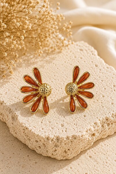 Jack Ferrero Daisy Gold Detailed Daisy Shaped Steel Women's Earrings