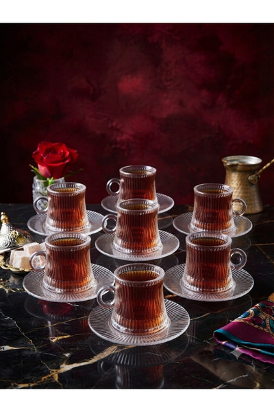 çukurova home Lüks Origami Çizgili Çay veya Kahve Fincan Seti (150 ml )