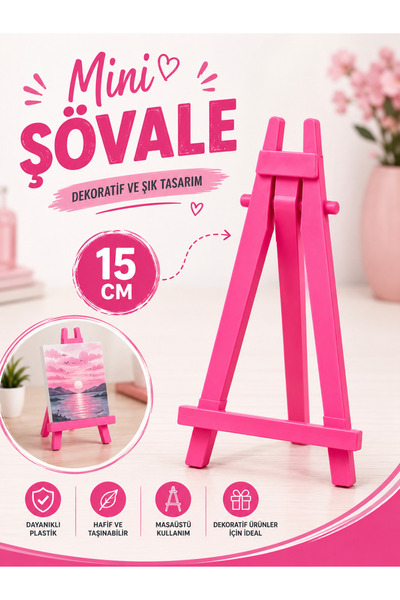 TOMBİ-X PEMBE Mini Dekoratif Şövale 15 cm – Masaüstü Fotoğraf ve Kart Standı