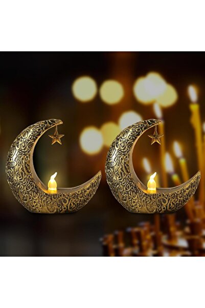 Yelajoy مصباح هلال رمضان صغير للزينة، مصباح هلال ونجمة أسود، مصباح العيد لتزي...