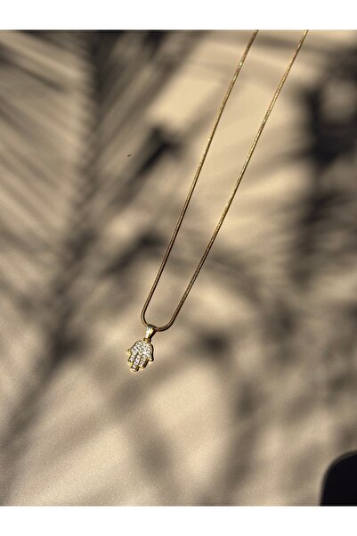 Wish List Jewelry Çelik taşlı fatma ana eli gold kolye
