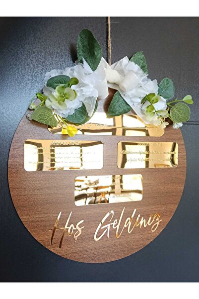 PSAcraft Ceviz Koyu Renk Gold Yazılı Isme Özel 30 X 30 Cm Kapı Süsü