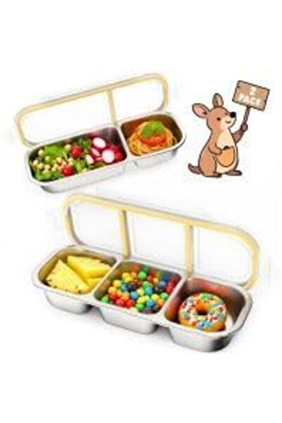 Arabest 2 Pack Reusable Stainless Steel Snack Containers,2 & 3 Compartment,Le...