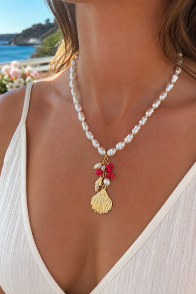 Tupek Store Baroque Pearl-Looking Women's Necklace with Seashell Charm Detail...