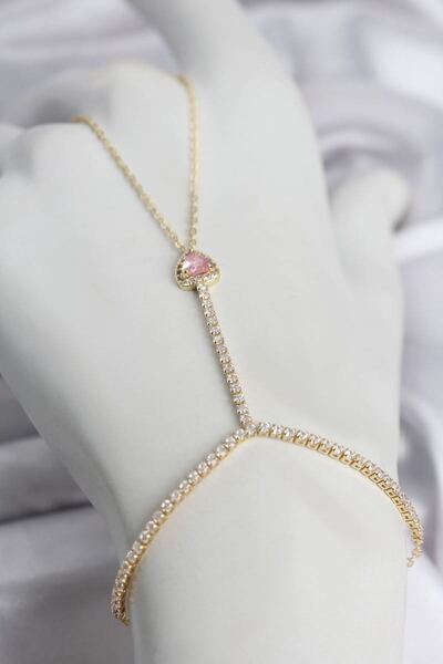 Generic Brand Gold Color Brass Zircon Stone Pink Heart Model Şahmeran Tj-Sn771
