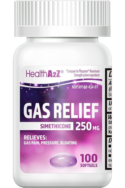 HealthA2Z أقراص تخفيف الغازات 100 حبة |   سيميثيكون بقوة قصوى 250 ملغ |   تخف...